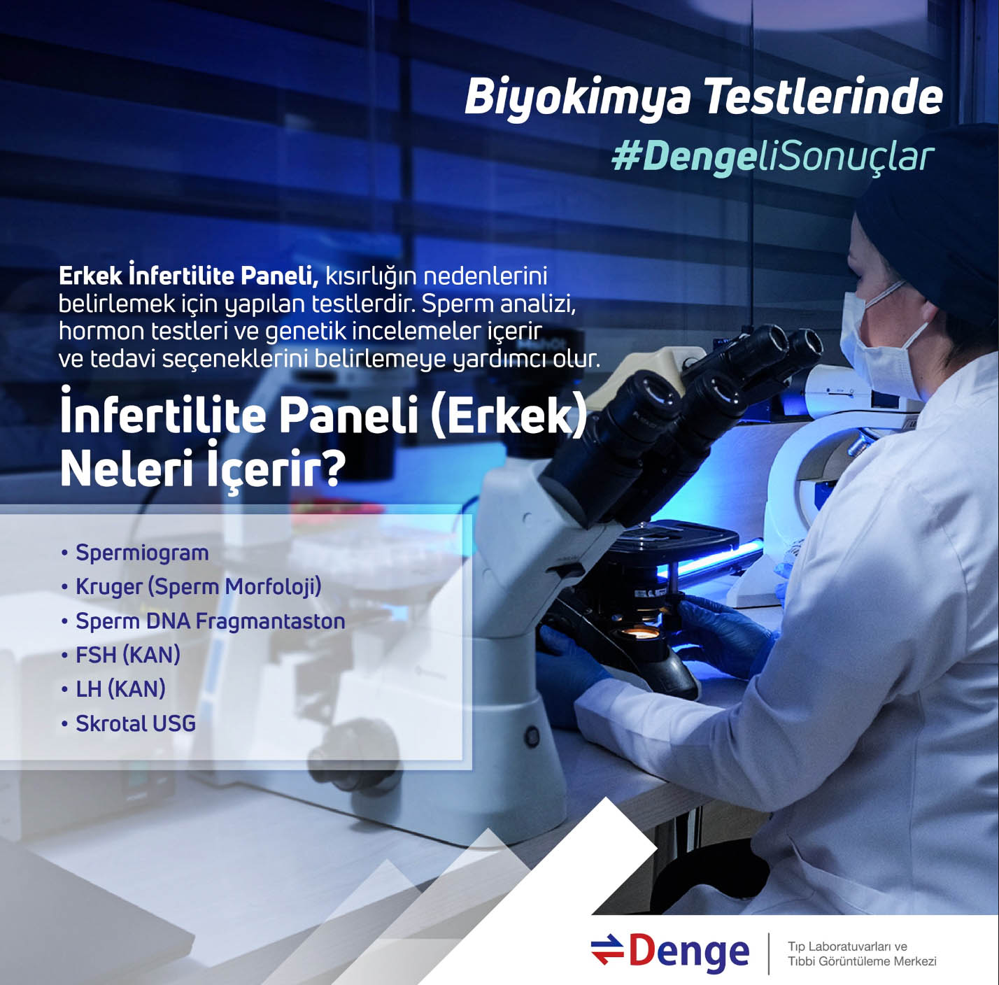 Ankara profesyonel reklam fotoğrafçısı tarafından sağlık ve laboratuvar sektörü için hazırlanan, kurumsal mavi tonlarda tıbbi görsel iletişim tasarımı.